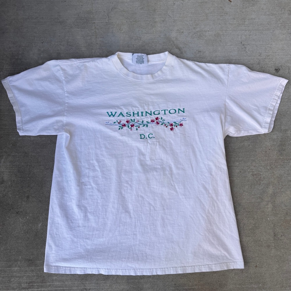 Vintage Lee Washington DC Cherry Blossom T-Shirt White XL Made in USA Cotton